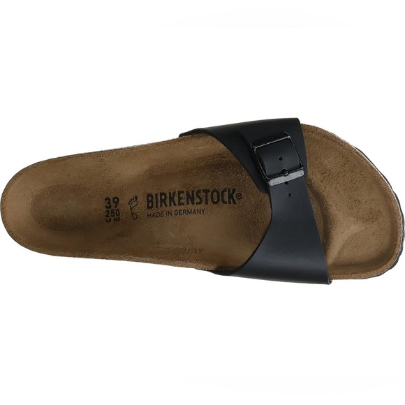 Birkenstock Madrid Birko-Flor Black Leather Slide Sandals Women's 38 / US 7 Shoe - Picture 3 of 10